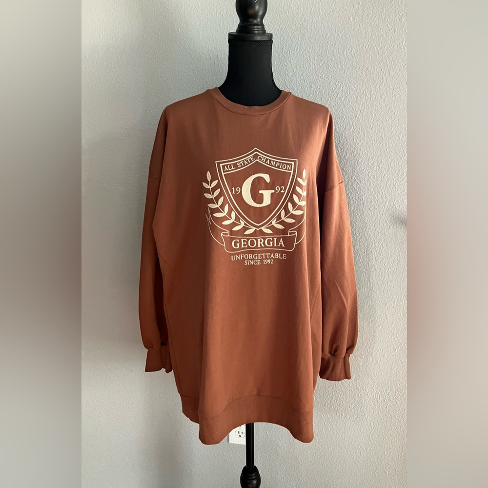 NWT LC Waikiki brown sweater, GEORGIA theme logo in front crew neck long sleeve